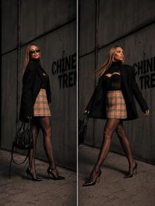 Elegance Checkered Skirt CHINE  WITHOUT BELT - Beis - View 6
