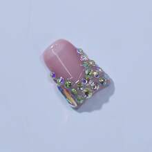 Dreamy Bride Bridesmaid Press On Nails, Premium Handmade Short Duck Nails, Elegant French Style, Nude, White Patchwork Summer - trắng - Xem 4