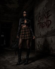 Elegance Checkered Skirt CHINE  WITHOUT BELT - Marrón Mocha - Ver 6