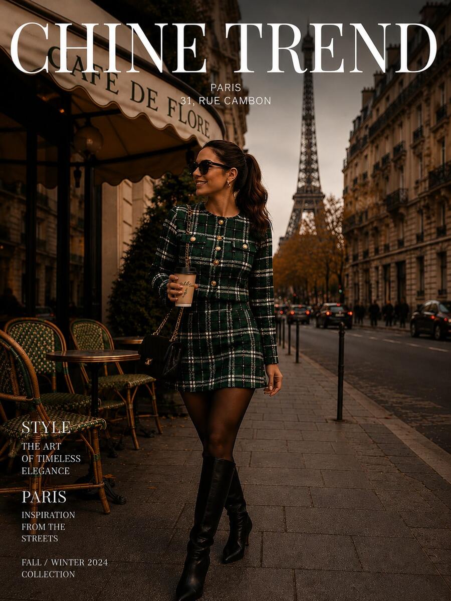 Elegance Checkered Skirt CHINE WITHOUT BELT - Verde Oscuro - Ver 1