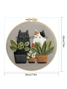 Adult Beginner Embroidery Kit 15x15cm/5.9in Or 20x20cm/7.9in, Patterns: Cat, Plants, Dandelion And Bookshelf, Includes Fabric, Guide, Embroidery Hoop, Needles And Threads, Suitable For Thanksgiving/Christmas Gift, Home, Garden Or Office Decor - A - View 7