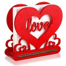 1pc Red Romantic Heart-Shaped Wooden Napkin Holder, Designed For Tabletop Storage, Suitable For Home And Cafe Decor, Ideal For Wedding, Birthday Celebration, Baby Shower Table Decor And Anniversary Napkin Storage - Multicolor - View 7