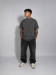 Men's Oversized Streetwear T-Shirt - 深灰色 - 查看 2