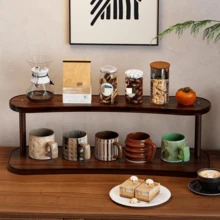 2-Tier Wooden Countertop Storage Rack - Non-Slip Space-Saving Shelf, Suitable For Small Spaces, Multi-Functional Organizer For Cosmetics, Spices, Bottles, Jars And Baskets, Bathroom Storage Rack, Kitchen Countertop Organizer, Desktop Cup Holder, Decorative Shelf - Coffee Brown - View 6