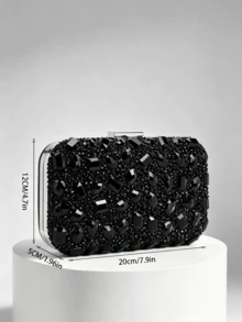 1pc Black Crystal Embellished Clutch Bag, Luxury Shiny Evening Handbag Suitable For Formal Parties, Weddings, Galas, Formal Dinners - Black - View 3