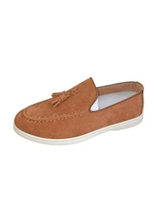 Mocasines de punta redonda para hombre, parte superior con borlas, color marrón, zapatos nuevos para hombre 2025, zapatos de trabajo formal de negocios, mocasines planos de estilo británico, casuales y transpirables, suela blanda, adecuados para todas las estaciones - Marrón - Ver 7