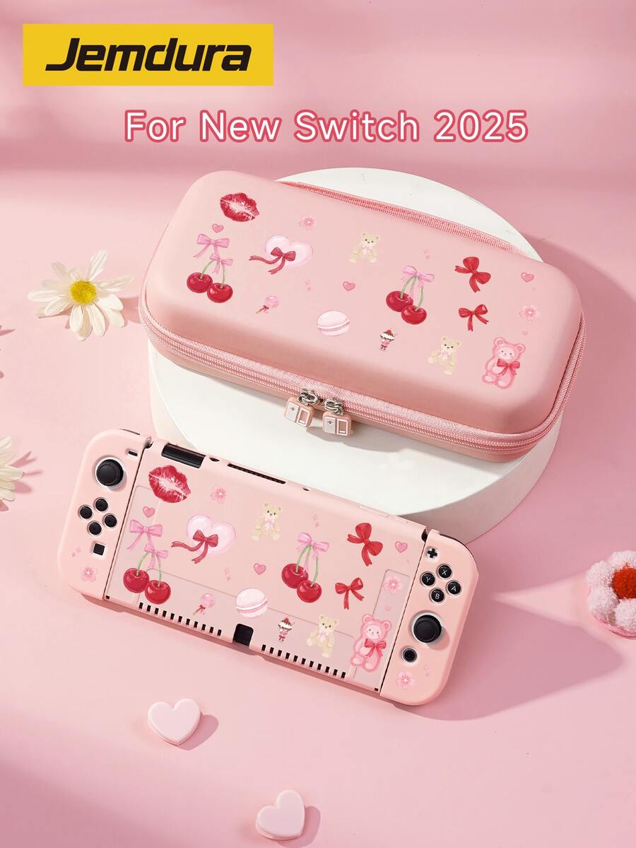 Accessories For Nintendo Switch, Including Bear, Bow, Cherry Pattern Protective Case, Storage Bag, Game Card Holder Compatible With New Switch 2 (2025), NS2/Switch OLED/Switch Lite, Best Gift Compatible With Switch Players, Romantic Gift For Valentine's Day - Multicolor - View 1