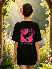 Women's Summer Casual Soft Round Neck Short Sleeve T-Shirt,The Print Graphic Suitable For Spring And Summer Outfits. - 黑色 - 查看 4