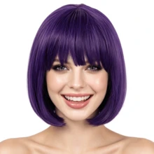 12 Inch Short Bob Wig, Straight Bangs, Heat-Resistant Synthetic Fiber Hair, Suitable For Women's Daily Natural Styling Parties, Summer Music Festivals, Y2K Style Role-Playing Costumes And Accessories, Halloween Gifts - Multicolor - View 19