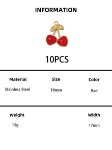 3PCS/5PCS/10PCSSweetheart Cherry Drop Charm, Gold Plated Red Enamel Cherry Pendant, Romantic Fruit Charm For DIY Jewelry - Fruit - View 8