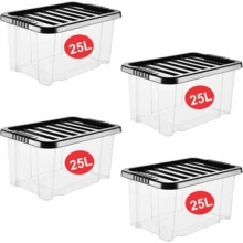 4 X 80L Large Plastic Storage Box With Black Lid - Strong Stackable Storage Boxes 80 Litres - Home, Office, Kitchen, Nestable Storage Containers | Made In UK (80 Litre / 4 Pack) - 80 Litre / 4 Pack - View 10