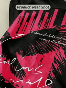 Women's Summer Casual Soft Round Neck Short Sleeve T-Shirt,The Print Graphic Suitable For Spring And Summer Outfits. - 黑色 - 查看 3