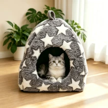 Star Decor Cozy Semi-Enclosed All-Season Plush Pet Pad | Machine Washable Durable Polyester | Suitable For Comfortable Sleep In Autumn/Winter | Star Pattern Design, Pet Sleeping Mat - Multicolor - View 1