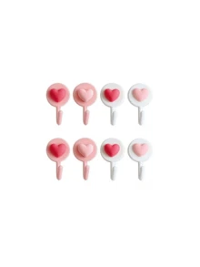 4/8/16/24/32pcs Heart & Cherry Blossom Pattern No-Drill Hooks, Multi-Functional Towel And Hair Accessory Hooks, Suitable For Bathroom, Shower - Multicolor - View 10
