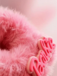 Miniso Barbie Fuzzy Plush Scrunchie Hair Tie 1Pc Stretchy Soft Comfortable Convenient Practical Easy To Use For Women Adults Daily Wear Face Washing Makeup Party Gift Includes Ponytail Holder Elastic Hair Band - Style1 - View 2