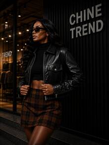 Elegance Checkered Skirt CHINE  WITHOUT BELT - Marrón Mocha - Ver 4