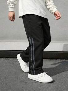 1pc Boys Minimalist Street Outdoor Sports Vibrant Relaxed Side Stripe Wide Leg Long Pants Loose Draping Fit Casual Comfortable Everyday School Outing Leisure Trousers - Black - View 4
