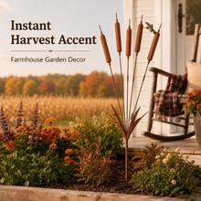Rustic Rusted Metal Cattail Garden Decor - Yard Ornament. This Rusted Metal Cattail Stake Will Add Natural Charm To Your Garden. - A - View 3