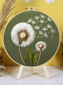 Adult Beginner Embroidery Kit 15x15cm/5.9in Or 20x20cm/7.9in, Patterns: Cat, Plants, Dandelion And Bookshelf, Includes Fabric, Guide, Embroidery Hoop, Needles And Threads, Suitable For Thanksgiving/Christmas Gift, Home, Garden Or Office Decor - A - View 6