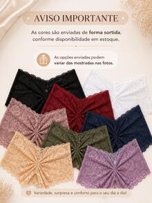 Kit 3 Calcinhas Caleçon Feminina Shortinho em Renda Confortável Lingerie Rendada Cintura Baixa Macia Leve Calcinha Feminina Cores Sortidas Moda Íntima Uso Diário - Multicolorido - Visão 8