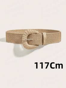 1pc Women's White Straw Buckle Elastic PP Straw Bohemian Belt For Beach Vacation - Camel - View 4