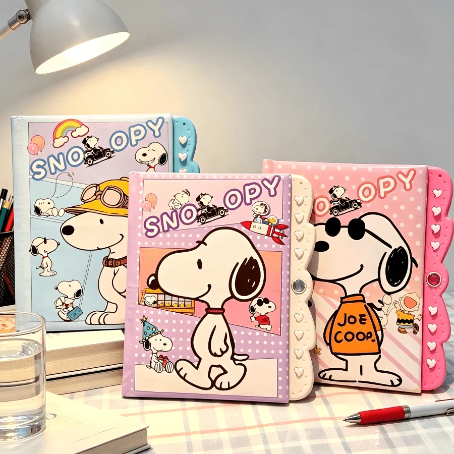1 pieza Diario de tapa dura con candado y diseño de Snoopy, ideal para que los estudiantes registren notas y secretos diarios, excelente como regalo de cumpleaños y para volver a la escuela - Multicolor - Ver 1