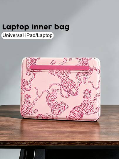 One-Pack, Pink Leopard Print PU Laptop Inner Bag, Suitable Compatible With Apple Neo 16-Inch, Magicbook Xiaoxin, Tablet 14-Inch, Unisex Shockproof Protective Case, Lightweight And Portable Air.