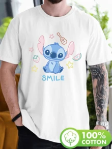 (Disney T Shirts)Disney Lilo & Stitch Stitch "SMILE" Cute Doodle Graphic T-Shirt, Men's 100% Cotton Crew Neck Short Sleeve Tee, Casual Loose Fit, Kawaii Fruit & Star Accent Front Print T-Shirt For Men, Mens Clothes, Men, Ropa De Hombre, Summer Clothes, Men Shirts, Graphic Tees, Disney Outfits Men, Graphic Tees, Camisetas Para Hombre, Camisas Para Hombre, Summer Outfits For Men, Father's Day Gift, Perfect Gift For Family And Friends, Which Are Necessary For Birthday Parties, Disney Shirts, Mens Clothes, Summer Clothes, Officially Licensed Disney T-Shirts, Disney Men's And Women's Spring/Summer Fashion Casual Short-Sleeve T-Shirts - trắng - Xem 1