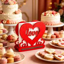 1pc Red Romantic Heart-Shaped Wooden Napkin Holder, Designed For Tabletop Storage, Suitable For Home And Cafe Decor, Ideal For Wedding, Birthday Celebration, Baby Shower Table Decor And Anniversary Napkin Storage - Multicolor - View 2
