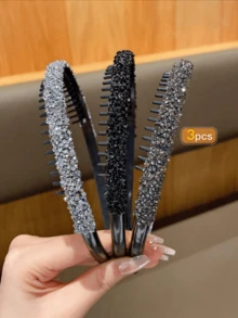 3件組女款華麗水鑽髮箍，防滑齒狀設計，女用髮飾，洗臉化妝髮帶 - 彩色 - 查看 5