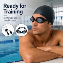 4-In-1 Anti-Fog Swimming Goggles Set, Includes Swim Cap, Nose Clip And Earplugs, Made Of Soft Silicone Material, Waterproof And Anti-Fog, Clear Vision, Comfortable Fit, Suitable For Swimming Pool, Beach, Swimming Training, Summer Water Sports, Fitness Exercise, Unisex - Multicolor - View 10