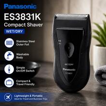 Panasonic 松下 ES3831K 男士便携式电动剃须刀，小巧便携，采用浮动刀网刀片和 AA 电池供电设计（不含电池）。 - 黑色 - 查看 1
