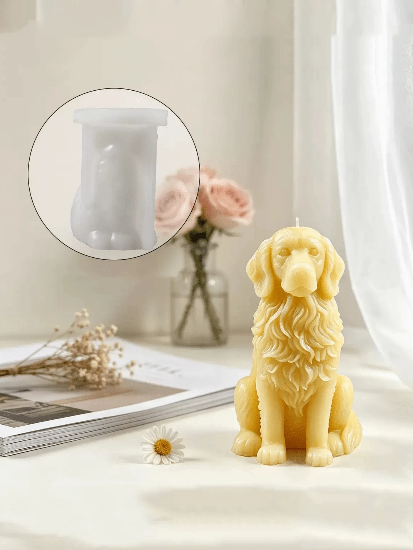 Cetakan Silikon Berbentuk Anjing Duduk Baru, Cetakan Plaster Dekorasi Lilin Aroma Hewan DIY - A-putih - View 1