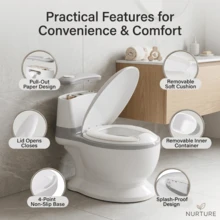 Potty Training Toilet Seat For Toddlers - Realistic Design With Splash Guard & Non-Slip Base - Removable Bowl For Easy Cleaning - White - View 3
