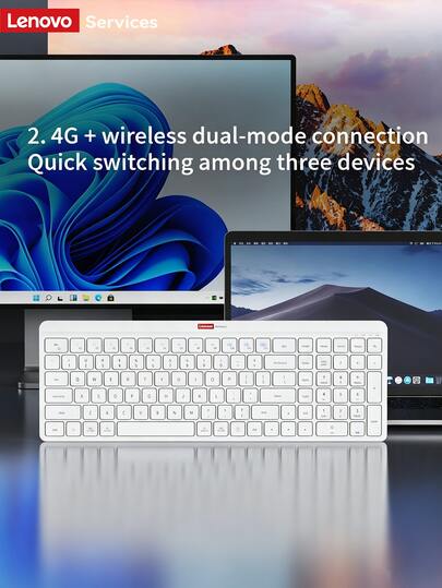  Teclado inalámbrico Bluetooth Lenovo K290, conexión dual de 2.4G, teclado compacto y silencioso para oficina, adecuado para portátiles, tabletas y uso en múltiples dispositivos