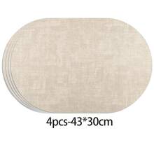 2/4/6pcs Beige Washable Heat-Resistant Placemats, Wipe-Clean Faux Leather Oval Placemats, Non-Slip & Waterproof For Indoor & Outdoor Use - Beige - View 10