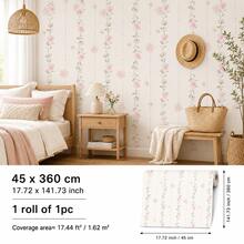 SUPSTICKER 1 buah Wallpaper Perekat Diri Motif Bunga 3 Gaya, Wallpaper PVC Tahan Air Motif Bunga & Garis Vintage yang Dapat Dilepas, Dekorasi Dinding Ramah Rumah Sewa untuk Kamar Anak, Kamar Tidur, Ruang Tamu, Dekorasi Rumah DIY, Ukuran: 17,72*53,15 inci/88,58 inci/141,73 inci - MultiWarna - View 16