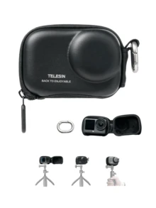 TELESIN Tas Jinjing Mini untuk Osmo Action 6/5 Pro/4/3 Xtra Edge Pro/Edge Case, Casing EVA Keras Tahan Air, Kotak Penyimpanan Perjalanan dengan Bukaan Bawah Carabiner untuk Aksesori Tripod Tongkat Selfie - View 2