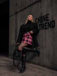 Saia Xadrez Elegance CHINE TREND SEM CINTO - Pink - Visão 5
