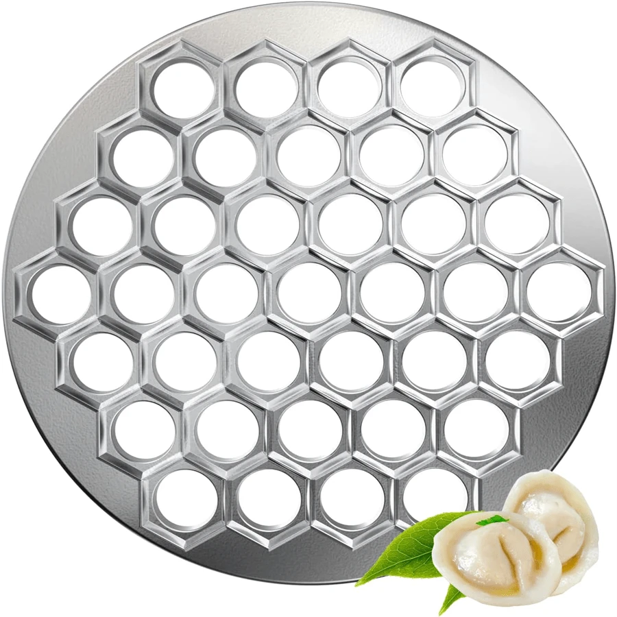 1 pieza Prensa de masa de aleación de aluminio con 37 agujeros - Máquina manual para hacer empanadillas, apta para pasta, lasaña y empanadillas de carne, fácil de usar con mango ergonómico, ideal para hornear en casa y útiles escolares, prensa de empanadillas, herramienta para hacer pasteles, superficie de metal elegante, electrodoméstico de cocina duradero