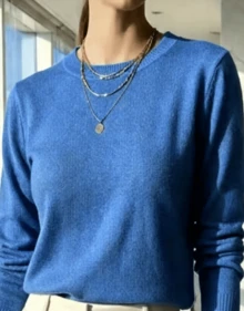 WOMEN'S LONG SLEEVE KNITTING BLOUSE WINTER BASIC ROUND NECK SWEATSHIRT - 藍色 - 查看 2