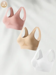 3pcs Women's Multi-Color Wireless Bra, Removable Padding Comfortable Sleep Bra Set - Multicolor - View 11