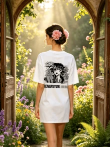 Damen Sommer Lässig Weiches Rundhals Kurzarm T-Shirt,Der Anime Jungen Muster Grafik Geeignet Für Frühling Und Sommer Outfits. - Weiss - Übersicht 2