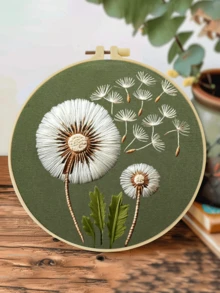 Adult Beginner Embroidery Kit 15x15cm/5.9in Or 20x20cm/7.9in, Patterns: Cat, Plants, Dandelion And Bookshelf, Includes Fabric, Guide, Embroidery Hoop, Needles And Threads, Suitable For Thanksgiving/Christmas Gift, Home, Garden Or Office Decor - A - View 16