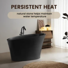 Luxury 51" Solid Surface Freestanding Soaking Bathtub, Modern Oval Matte Black Spa Tub With Integrated Ergonomic Seat, Headrest, Overflow & Drain Assembly - Black + Solid Surface - View 6