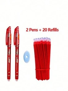 1 Pack Of 2 Pens + 20 Refills + 1 Random Color Eraser, 0.38mm Erasable Pen For Students, Smudge-Proof Ball Pen Refillable Smooth Writing - Multicolor - View 13