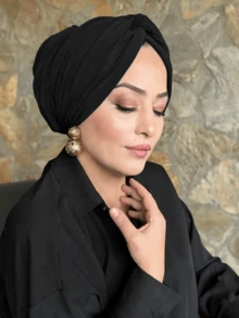 1 pieza Gorro de hiyab de un solo color para uso inmediato - Negro - Ver 2
