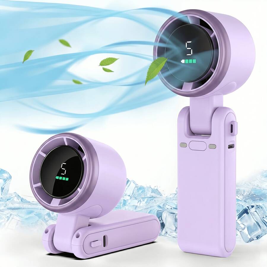 Portable Handheld Turbo Fan, 5 Gear Wind, Battery Operated, Up To 12 Working Hours, 3 IN 1 Hand Fan With Air Turbo Tech Cooling Fans For Outdoor Activities, Travel, Beach (Green) - 手持 - 查看 1
