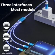 3-In-1 LED Charging Cable (1pc): Type-C, Lightning, Micro USB Interfaces - Multifunctional Charger Suitable For Smartphones, Earphones, E-Readers, Game Consoles, Power Banks And More. Great For Car, Travel And Office Use. - Multicolor - View 3