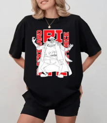 One Piece Blackbeard Outline Print T-Shirt, Casual And Versatile Anime Style - Black - View 9